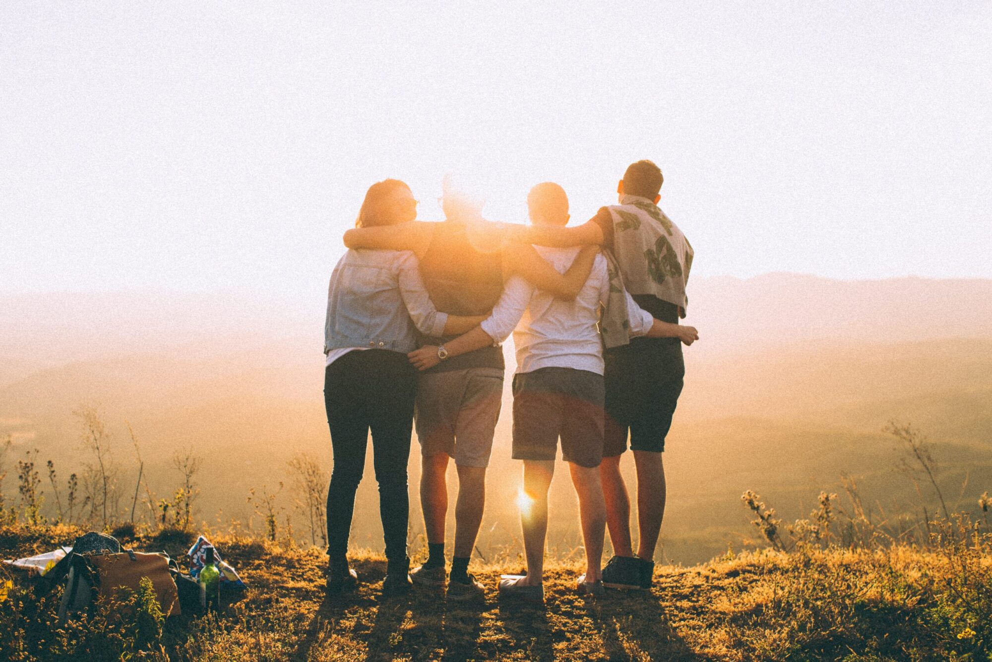 Group looking from a high peak