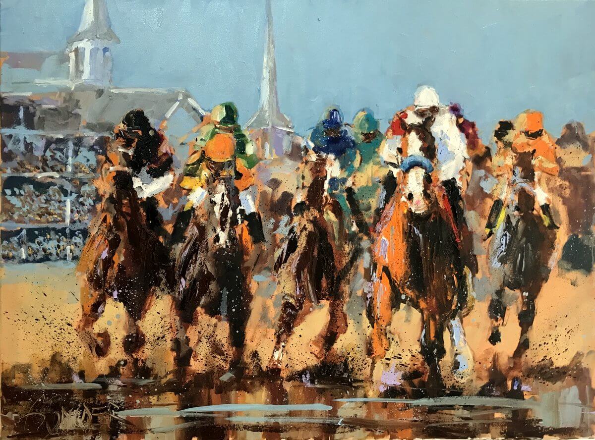 Painting of horse race by Bob Snider